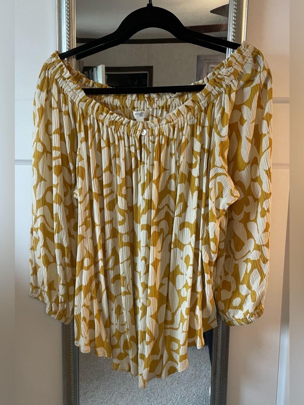 Terra Sky Off-Shoulder Women's Blouse in Mustard Floral
